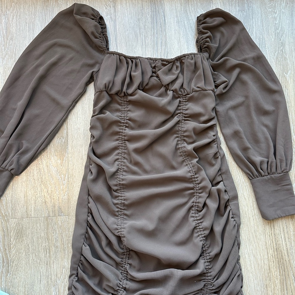 Elegant Brown Ruched Dress